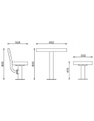 Set composto da tavolo + 2 panchine senza schienale, struttura tonda in acciaio, con legno di pino -  cm 180x80h