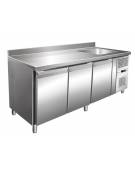 Tavolo Refrigerato GN 1/1 con 3 porte e piano con lavello cm 40x40x20h - Ventilato -2° +8°C -CLASSE B - Dimensioni cm 202x70x96h