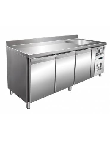 Tavolo Refrigerato GN 1/1 con 3 porte e piano con lavello cm 40x40x20h - Ventilato -2° +8°C -CLASSE B - Dimensioni cm 202x70x96h
