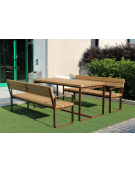 Set composto da tavolo + 2 panchine con schienale, struttura piatta in acciaio, con legno di pregio - cm 180x83,8h