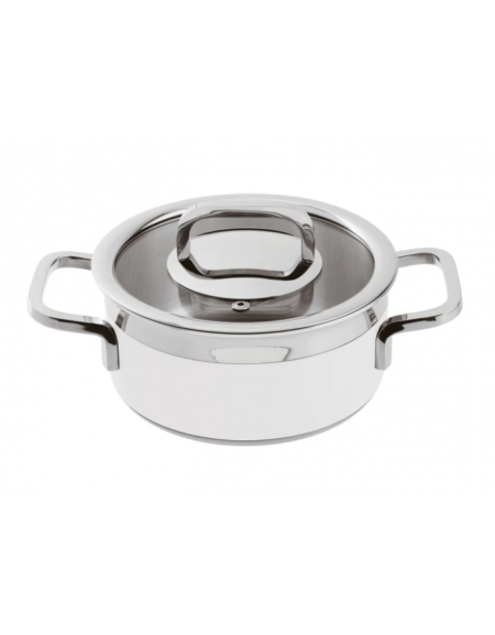 Casseruola bassa inox con coperchio, colore finitura esterna Bianco verniciato - Diametro cm 16, Altezza cm 8, Capacità lt 1,6