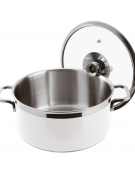 Casseruola bassa inox con coperchio, colore finitura esterna Bianco verniciato - Diametro cm 16, Altezza cm 8, Capacità lt 1,6