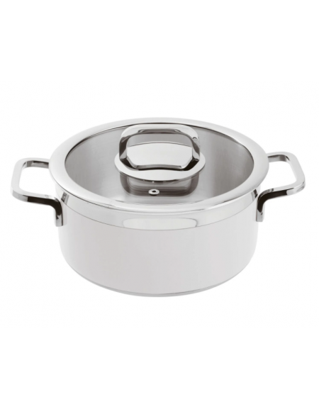 Casseruola bassa inox con coperchio, colore finitura esterna Bianco verniciato - Diametro cm 20, Altezza cm 10, Capacità lt 3,1