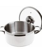 Casseruola bassa inox con coperchio, colore finitura esterna Bianco verniciato - Diametro cm 20, Altezza cm 10, Capacità lt 3,1