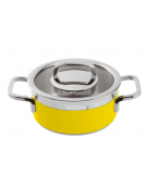 Casseruola bassa inox con coperchio, colore finitura esterna Giallo verniciato - Diametro cm 16, Altezza cm 8, Capacità lt 1,6