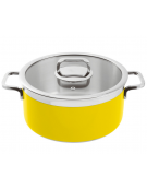 Casseruola bassa inox con coperchio, colore finitura esterna Giallo verniciato - Diametro cm 24, Altezza cm 12, Capacità lt 5,4