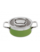 Casseruola bassa inox con coperchio, colore finitura esterna Verde verniciato - Diametro cm 16, Altezza cm 8, Capacità lt 1,6