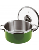 Casseruola bassa inox con coperchio, colore finitura esterna Verde verniciato - Diametro cm 16, Altezza cm 8, Capacità lt 1,6