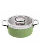 Casseruola bassa inox con coperchio, colore finitura esterna Verde verniciato - Diametro cm 20, Altezza cm 10, Capacità lt 3,1