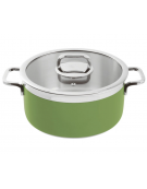 Casseruola bassa inox con coperchio, colore finitura esterna Verde verniciato - Diametro cm 24, Altezza cm 12, Capacità lt 5,4