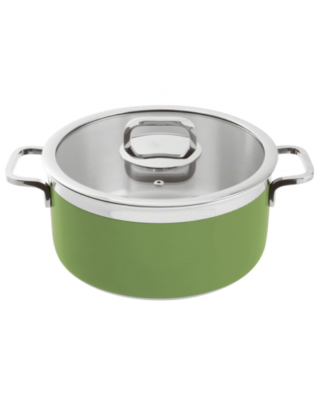 Casseruola bassa inox con coperchio, colore finitura esterna Verde verniciato - Diametro cm 24, Altezza cm 12, Capacità lt 5,4