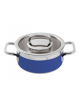 Casseruola bassa inox con coperchio, colore finitura esterna Blu verniciato - Diametro cm 16, Altezza cm 8, Capacità lt 1,6