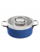 Casseruola bassa inox con coperchio, colore finitura esterna Blu  verniciato - Diametro cm 20, Altezza cm 10, Capacità lt 3,1