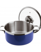 Casseruola bassa inox con coperchio, colore finitura esterna Blu  verniciato - Diametro cm 20, Altezza cm 10, Capacità lt 3,1