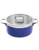 Casseruola bassa inox con coperchio, colore finitura esterna Blu verniciato - Diametro cm 24, Altezza cm 12, Capacità lt 5,4