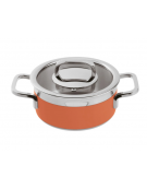 Casseruola bassa inox con coperchio, colore finitura esterna Arancione verniciato -Diametro cm 16, Altezza cm 8, Capacità lt 1,6
