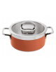 Casseruola bassa inox con coperchio, colore finitura esterna Arancione verniciato - Ø cm 20, Altezza cm 10, Capacità lt 3,1