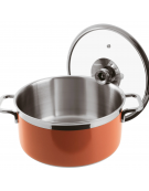 Casseruola bassa inox con coperchio, colore finitura esterna Arancione verniciato - Ø cm 20, Altezza cm 10, Capacità lt 3,1