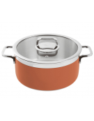 Casseruola bassa inox con coperchio, colore finitura esterna Arancione verniciato - Ø cm 24, Altezza cm 12, Capacità lt 5,4