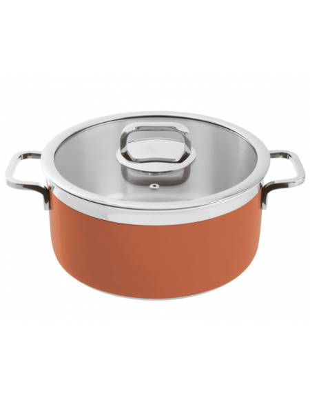 Casseruola bassa inox con coperchio, colore finitura esterna Arancione verniciato - Ø cm 24, Altezza cm 12, Capacità lt 5,4