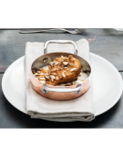 Tegame ovale monoporzione per servizio a tavola con esterno rame lucido ed interno inox - lt. 0,48 - cm 17x13x3,5h