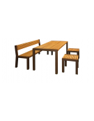 Set composto da tavolo + 2 panchine con schienale, struttura acciaio ,seduta e piano in legno di pino - cm 180x85,4h