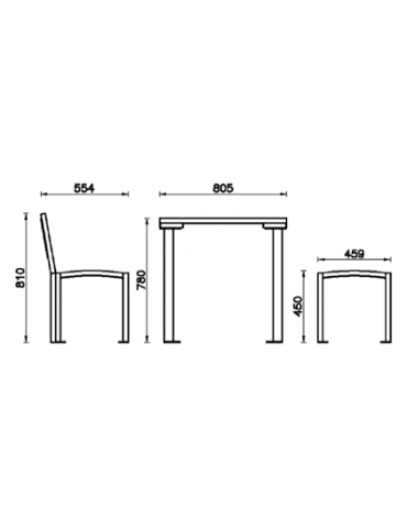 Set composto da tavolo + 2 panchine con schienale, struttura in acciaio quadro, con legno di pregio -cm 156x81h