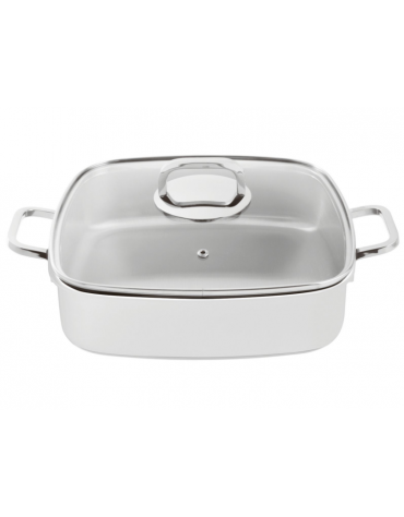 Casseruola carrè in acciaio inox con coperchio, colore finitura esterna Bianco verniciato - Capacità lt 4 - cm 27x27x7h
