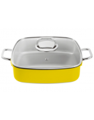 Casseruola carrè in acciaio inox con coperchio, colore finitura esterna Giallo verniciato - Capacità lt 4 - cm 27x27x7h