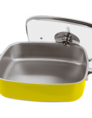 Casseruola carrè in acciaio inox con coperchio, colore finitura esterna Giallo verniciato - Capacità lt 4 - cm 27x27x7h