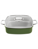 Casseruola carrè in acciaio inox con coperchio, colore finitura esterna Verde verniciato - Capacità lt 4 - cm 27x27x7h