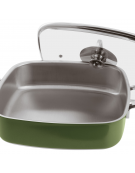 Casseruola carrè in acciaio inox con coperchio, colore finitura esterna Verde verniciato - Capacità lt 4 - cm 27x27x7h