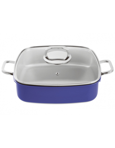 Casseruola carrè in acciaio inox con coperchio, colore finitura esterna Blu verniciato - Capacità lt 4 - cm 27x27x7h