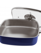 Casseruola carrè in acciaio inox con coperchio, colore finitura esterna Blu verniciato - Capacità lt 4 - cm 27x27x7h