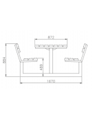 Set composto da tavolo + 2 panchine con schienale, struttura unica in acciaio con legno di pregio - cm 200x88,4h