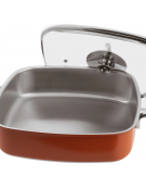 Casseruola carrè in acciaio inox con coperchio, colore finitura esterna Arancione verniciato - Capacità lt 4 - cm 27x27x7h