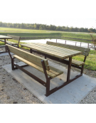 Set composto da tavolo + 2 panchine senza schienale, struttura unica in acciaio con legno di pino - cm  L200x88,4h