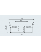 Mini set composto da tavolo + 2 panchine con schienale, struttura unica in acciaio con legno di pino - Lunghezza cm 120