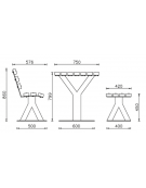 Set composta da tavolo + 2 panchine con schienale in legno di pregio, struttura in acciaio verniciato - cm 200x86h