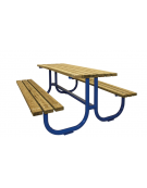 Set composto da tavolo + 2 panchine senza schienale, struttura unica in acciaio con legno di pregio - cm 200x80h