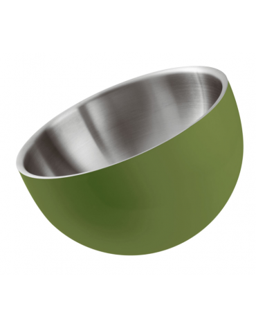 Ciotola insalatiera doppia parete in acciaio inox, colore finitura esterna Verde verniciato - Diametro cm 18 - Altezza cm 14