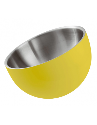 Ciotola insalatiera doppia parete in acciaio inox, colore finitura esterna Giallo verniciato - Diametro cm 24 - Altezza cm 18,2