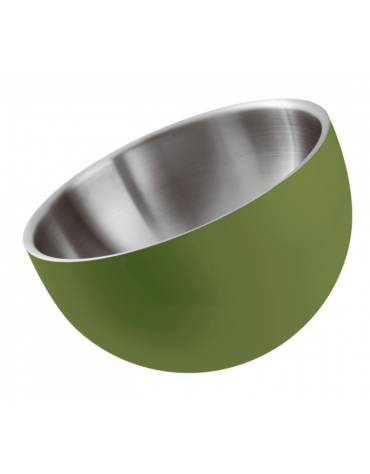Ciotola insalatiera doppia parete in acciaio inox, colore finitura esterna Verde verniciato - Diametro cm 24 - Altezza cm 18,2