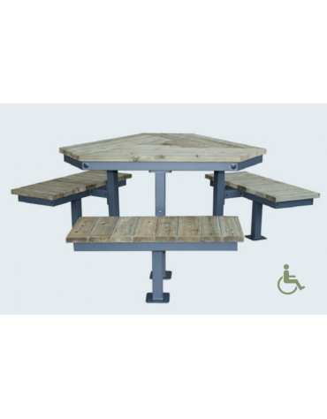 Set composto da un tavolo e tre panchine piane in acciaio zincato e verniciato con legno di pregio - cm 226,2x80h