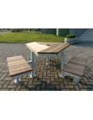 Set composto da un tavolo e tre panchine piane in acciaio zincato e verniciato con legno di pregio - cm 226,2x80h