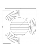 Set composto da un tavolo tondo  e tre panchine piane curve in acciaio con legno di pregio- cm 221,7x80h