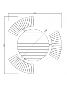 Set composto da un tavolo tondo e tre panchine piane curve in acciaio con legno di pino - cm 221,7x221,7x80h