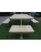 Set composto da un tavolo quadrato e quattro panchine piane in acciaio con legno di pregio- cm 237x237x80h