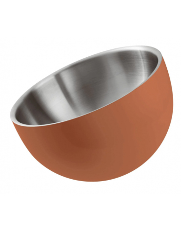 Ciotola insalatiera doppia parete in acciaio inox, colore finitura esterna Arancione verniciato -Diametro cm 24, Altezza cm 18,2