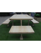 Set composto da un tavolo quadrato e quattro panchine piane in acciaio con legno di pino - cm 237x237x80h